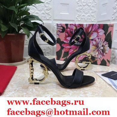 Dolce  &  Gabbana Heel 10.5cm Leather Sandals Black with Baroque D & G Heel 2021